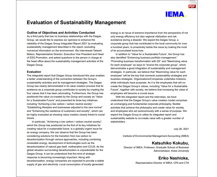 Evaluation and Opinion of Sustainability Management