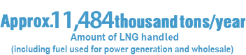 Approx. 10,608thousand tons/year Amount of LNG handled (including fuel used for power generation and wholesale)