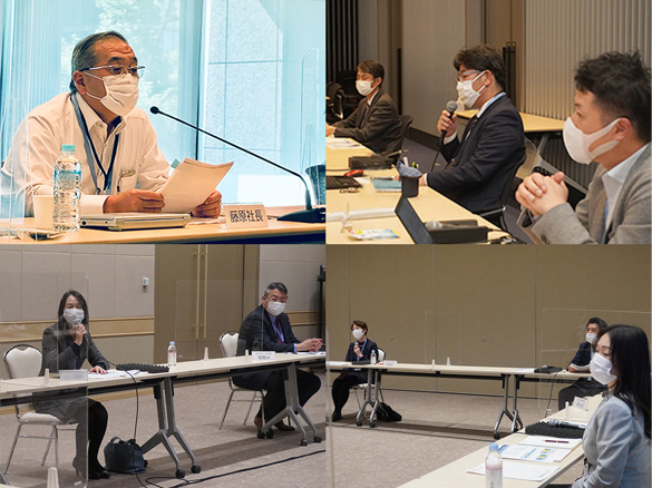 社長の職場巡回：大阪ガスマーケティング 商品技術開発部での「宝島・ミートアップ」（左から2列目が本荘社長（当時））