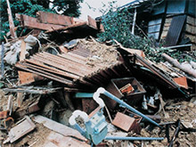 Collapsed houses and gas meters