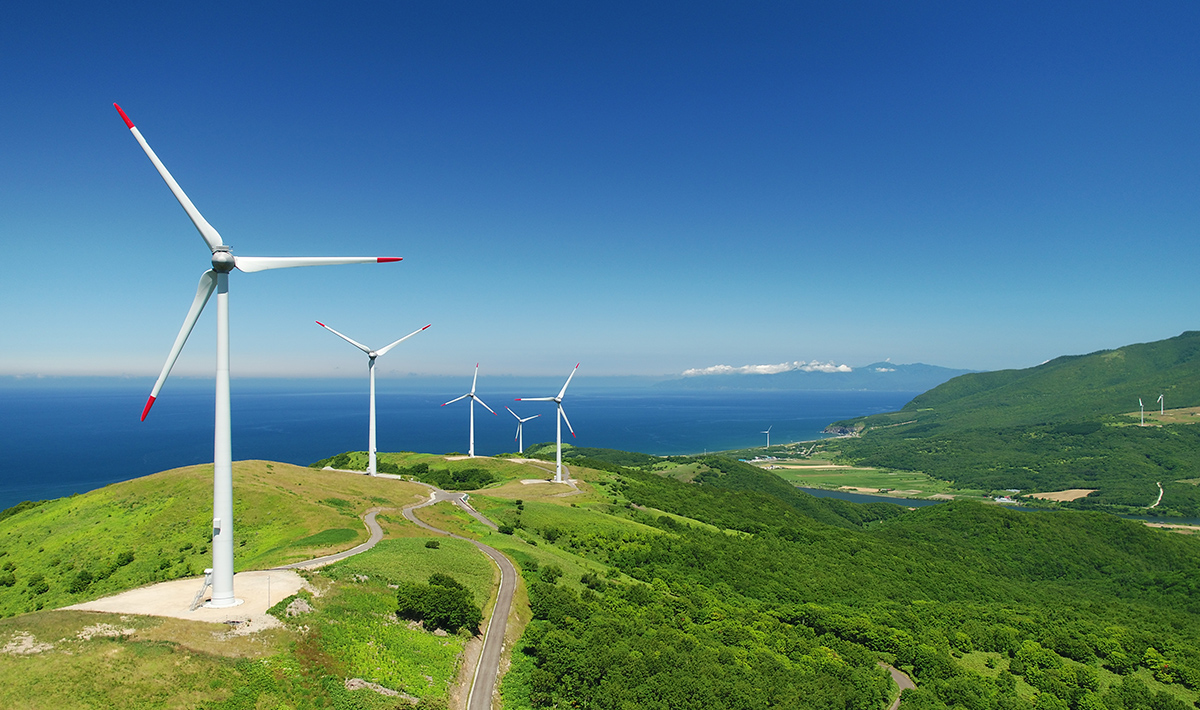 尻別風力発電所のドローンの空撮画像